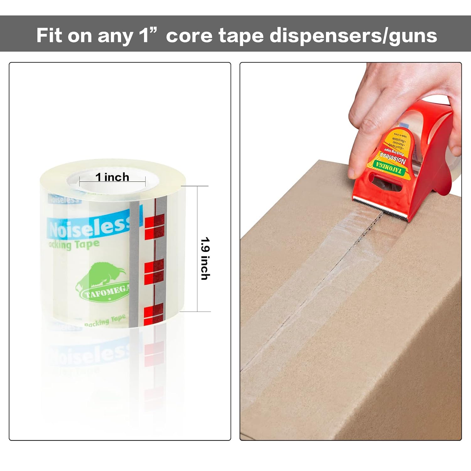 Packing Tape with Dispenser, Noiseless Packaging Tape for Shipping Moving 3 Pack Clear Strong Sealing Adhesive, Industrial Depot Tapes for Storage, 1.96 inch x 33 Yards 1” Core - Image 6